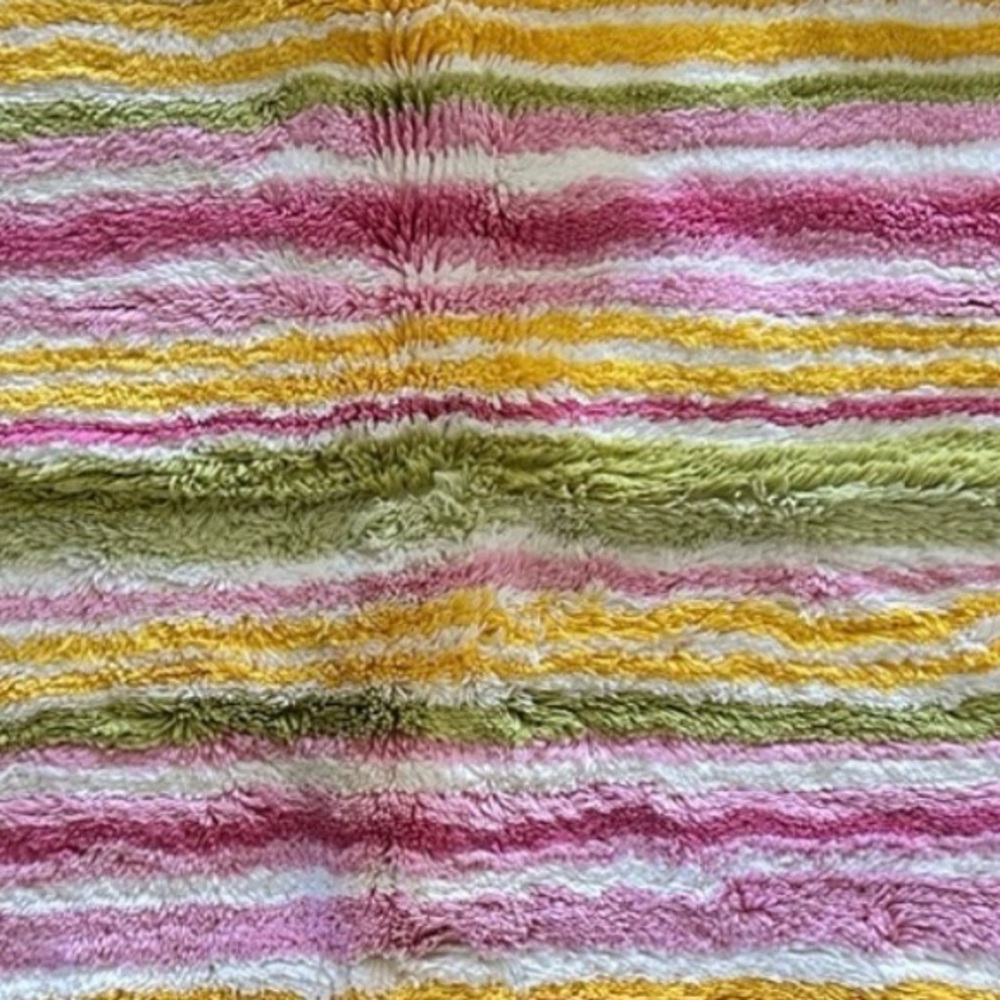 Pottery Barn Kids Striped Shag Rug in Pink, Yellow & Sage